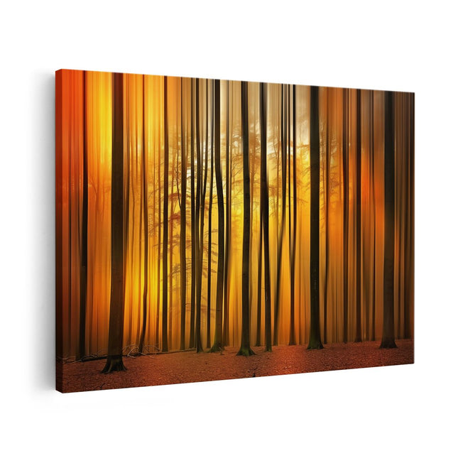 Canvas schilderij vooraanzicht Bos van Bomen bij Zonsondergang