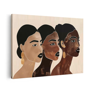 Canvas schilderij vooraanzicht Drie Vrouwen met Verschillende Huidtinten