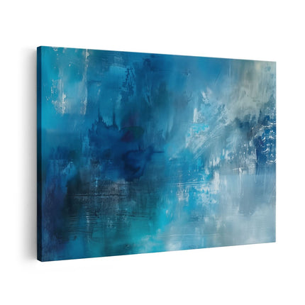 Canvas schilderij vooraanzicht Abstract Kunstwerk met Blauwe en Witte Kleuren