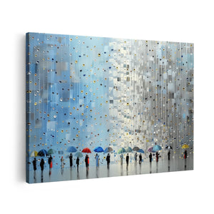 Canvas schilderij vooraanzicht Mensen die Paraplu's Vasthouden in de Regen