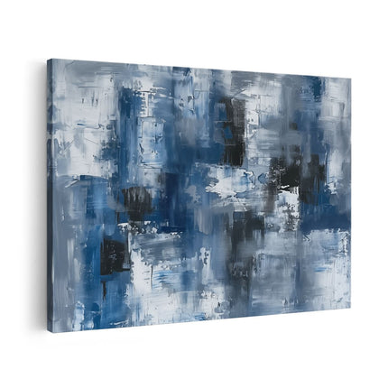 Canvas schilderij vooraanzicht Abstract Kunstwerk van Blauwe en Witte Vierkanten