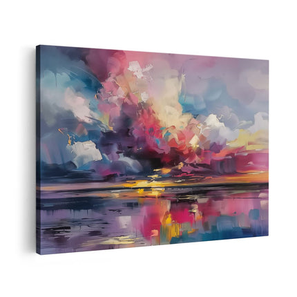 Canvas schilderij vooraanzicht Abstract Kunstwerk van een Kleurrijke Zonsondergang