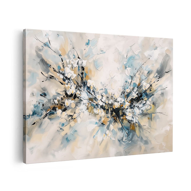 Canvas schilderij vooraanzicht Abstract Kunstwerk met Blauwe, Gele en Zwarte Kleuren