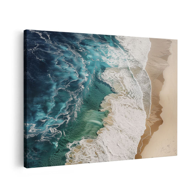 Canvas schilderij vooraanzicht Strand met Golven en Zand