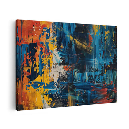 Canvas schilderij vooraanzicht Abstract Kunstwerk met Blauwe, Gele en Oranje Kleuren