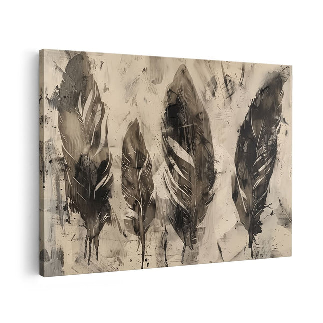 Canvas schilderij vooraanzicht Zwart Wit Kunstwerk van Veren