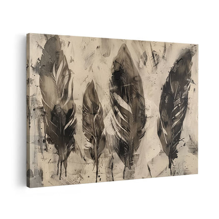 Canvas schilderij vooraanzicht Zwart Wit Kunstwerk van Veren