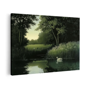 Canvas schilderij vooraanzicht Twee Zwanen in een Vijver
