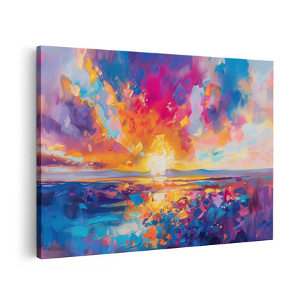 Canvas schilderij vooraanzicht Abstract Kunstwerk van een Kleurrijke Zonsondergang