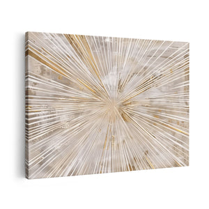 Canvas schilderij vooraanzicht Gouden Uitbarsting van Licht op een Witte Achtergrond