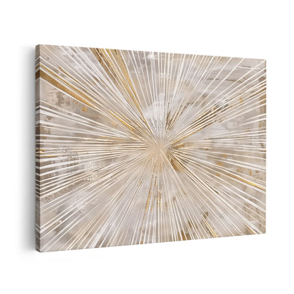 Canvas schilderij vooraanzicht Gouden Uitbarsting van Licht op een Witte Achtergrond