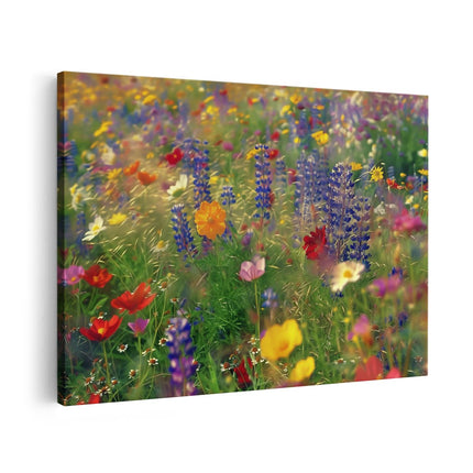 Canvas schilderij vooraanzicht Kleurrijke Bloemen in een Veld