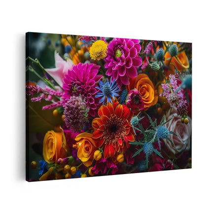 Canvas schilderij vooraanzicht Kleurrijke Bloemen in een Vaas