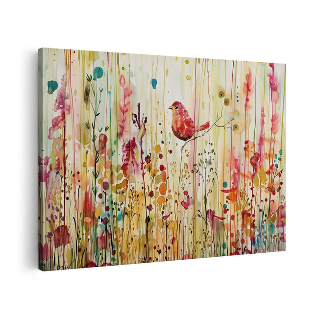 Canvas schilderij vooraanzicht Aquarelkunstwerk van een Vogel op een Tak