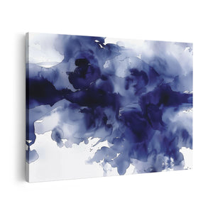 Canvas schilderij vooraanzicht Blauwe Inktspatten op een Witte Achtergrond