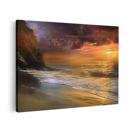 Canvas schilderij vooraanzicht Zonsondergang op het Strand