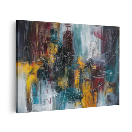 Canvas schilderij vooraanzicht Abstract Kunstwerk met Rode, Gele en Blauwe Kleuren