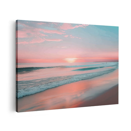 Canvas schilderij vooraanzicht Zonsondergang op het Strand