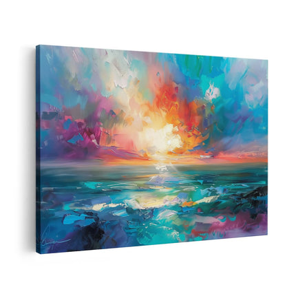 Canvas schilderij vooraanzicht Abstract Kunstwerk van een Zonsondergang boven de Oceaan