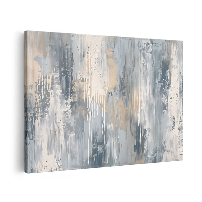 Canvas schilderij vooraanzicht Abstract Kunstwerk met Blauwe en Beige Kleuren