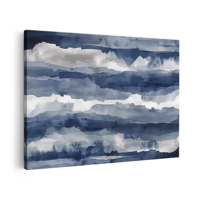 Canvas schilderij vooraanzicht Blauw en Wit Aquarelkunstwerk