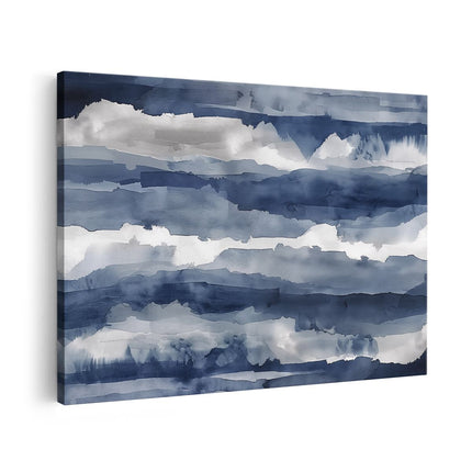 Canvas schilderij vooraanzicht Blauw en Wit Aquarelkunstwerk