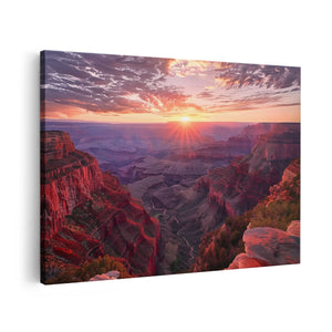 Canvas schilderij vooraanzicht De Zon gaat onder boven de Grand Canyon