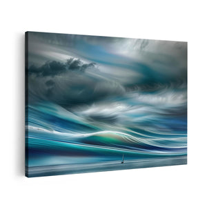 Canvas schilderij vooraanzicht Stormachtige Lucht met een Zeilboot in het Water