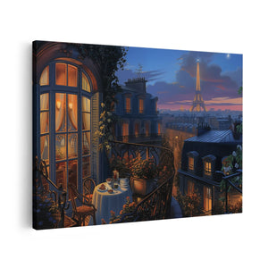 Canvas schilderij vooraanzicht Balkon met Uitzicht op de Eiffeltoren