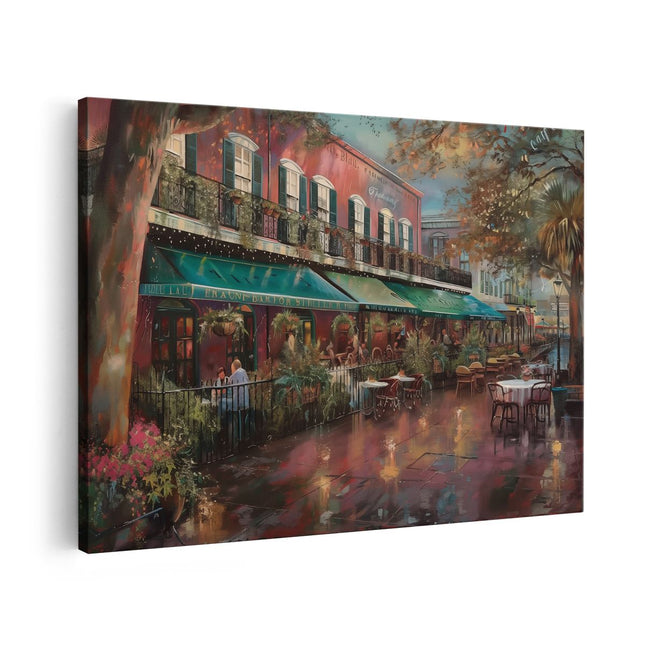 Canvas schilderij vooraanzicht Kunstwerk van een Restaurant in de Regen