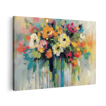 Canvas schilderij vooraanzicht Kleurrijke Bloemen in een Vaas