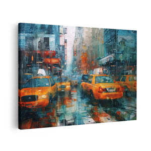 Canvas schilderij vooraanzicht Kunstwerk van Taxi's in New York City