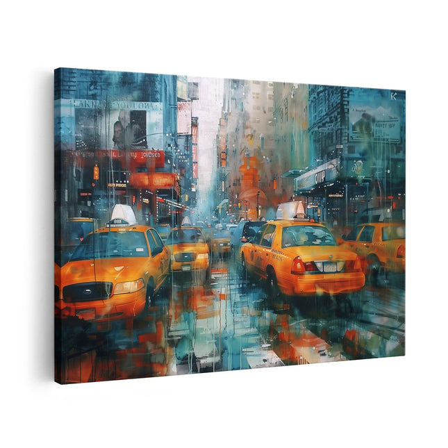 Canvas schilderij vooraanzicht Kunstwerk van Taxi's in New York City