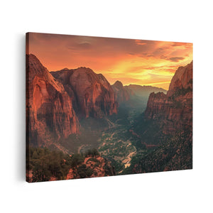 Canvas schilderij vooraanzicht Zonsondergang in Zion Nationaal Park, Utah, Utah, Utah, Utah