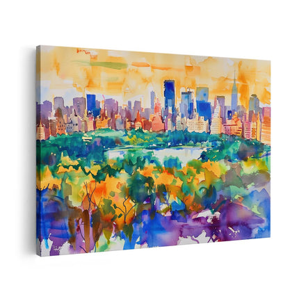 Canvas schilderij vooraanzicht Aquarelkunstwerk van Central Park in de Stad New York