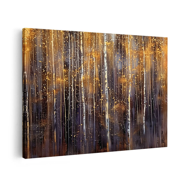 Canvas schilderij vooraanzicht Kunstwerk van Berkenbomen in een Bos