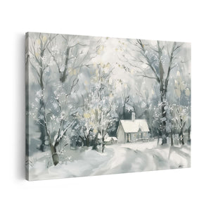 Canvas schilderij vooraanzicht Kunstwerk van een Winters Tafereel