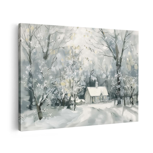 Canvas schilderij vooraanzicht Kunstwerk van een Winters Tafereel