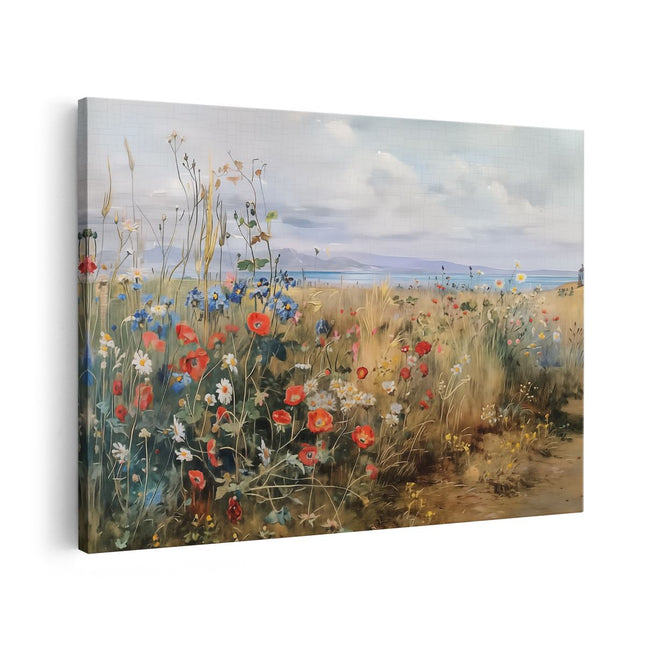 Canvas schilderij vooraanzicht Kunstwerk van een Veld met Wilde Bloemen