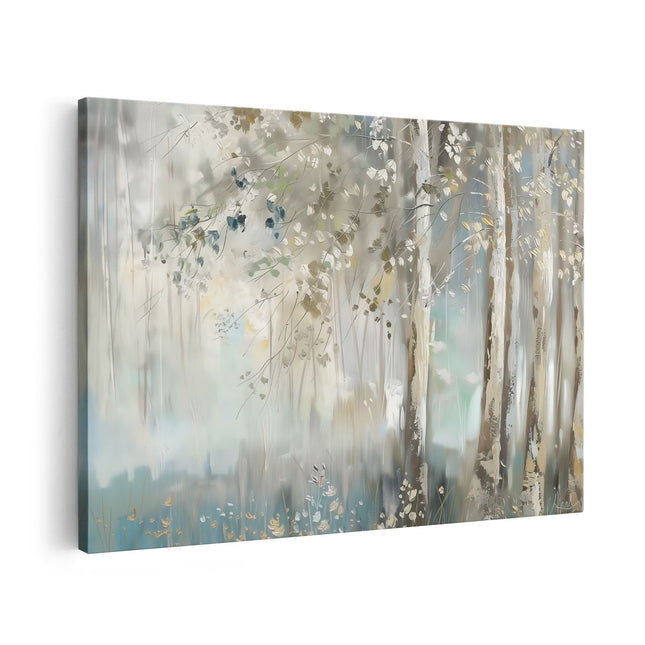 Canvas schilderij vooraanzicht Kunstwerk van Berkenbomen in een Bos