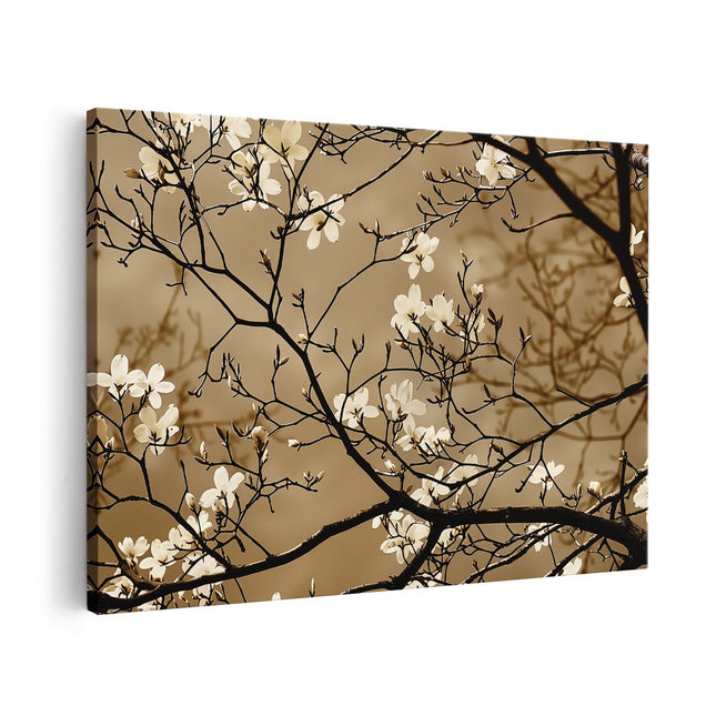Canvas schilderij vooraanzicht Witte Bloemen aan een Boom