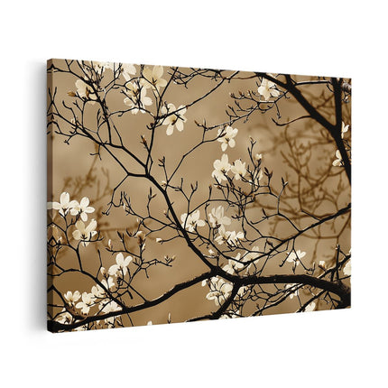 Canvas schilderij vooraanzicht Witte Bloemen aan een Boom