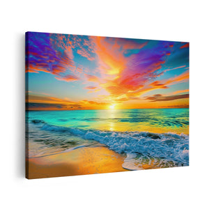 Canvas schilderij vooraanzicht Kleurrijke Zonsondergang over de Oceaan