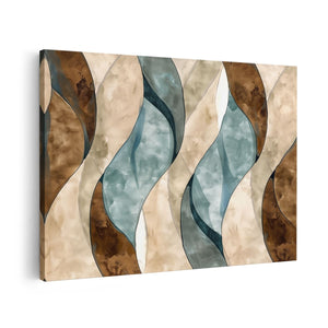 Canvas schilderij vooraanzicht Blauw, Bruin en Wit Golvend Patroon