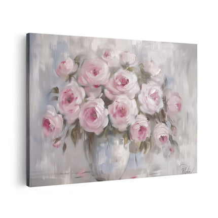 Canvas schilderij vooraanzicht Roze Rozen in een Vaas