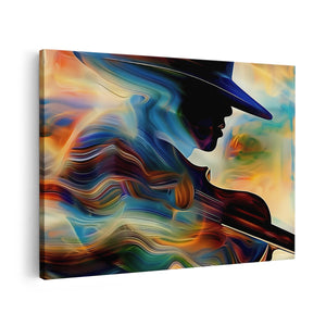 Canvas schilderij vooraanzicht Man met een Hoed die Viool Speelt