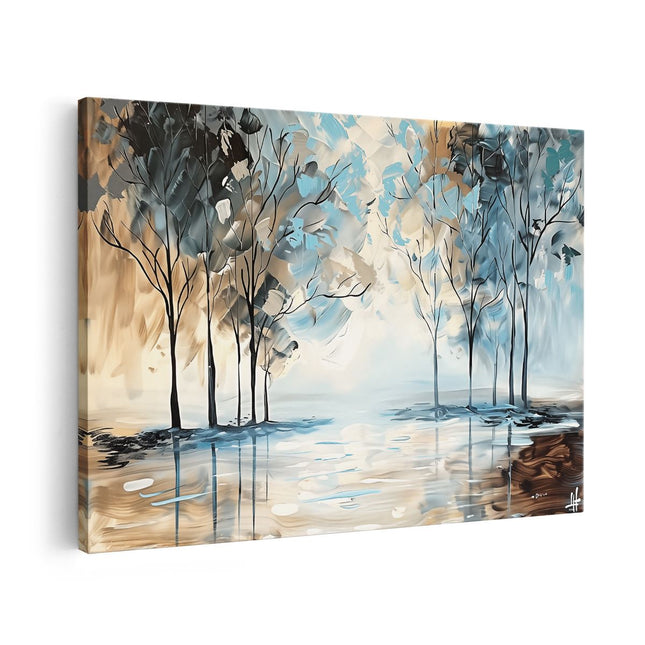 Canvas schilderij vooraanzicht Kunstwerk van Bomen in het Water