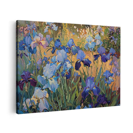 Canvas schilderij vooraanzicht Blauwe Irissen in een Veld