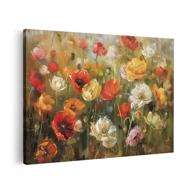 Canvas schilderij vooraanzicht Kunstwerk van Bloemen in een Veld
