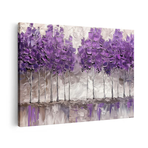 Canvas schilderij vooraanzicht Paarse Bomen op een Witte Achtergrond